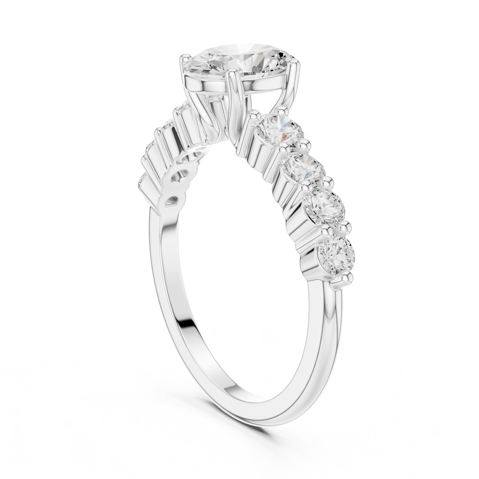 Armida Oval Solitaire Engagement Ring with Graduated Side Stones in white gold