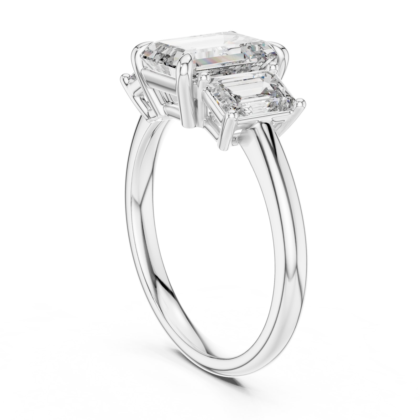 Meredith Emerald Cut Three Stone Engagement Ring in white gold