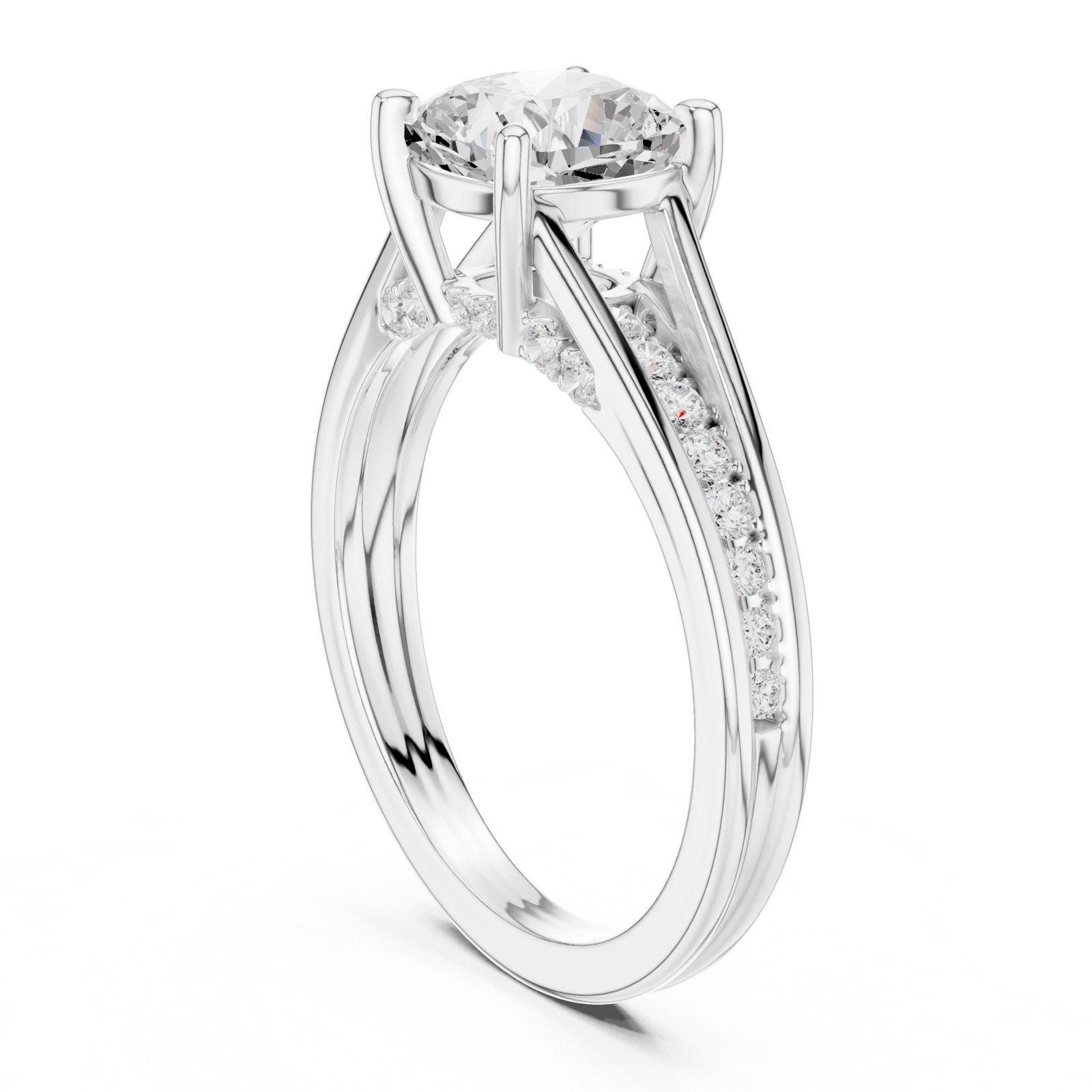 Iris Cushion Cathedral Split Shank Pavé Engagement Ring in white gold