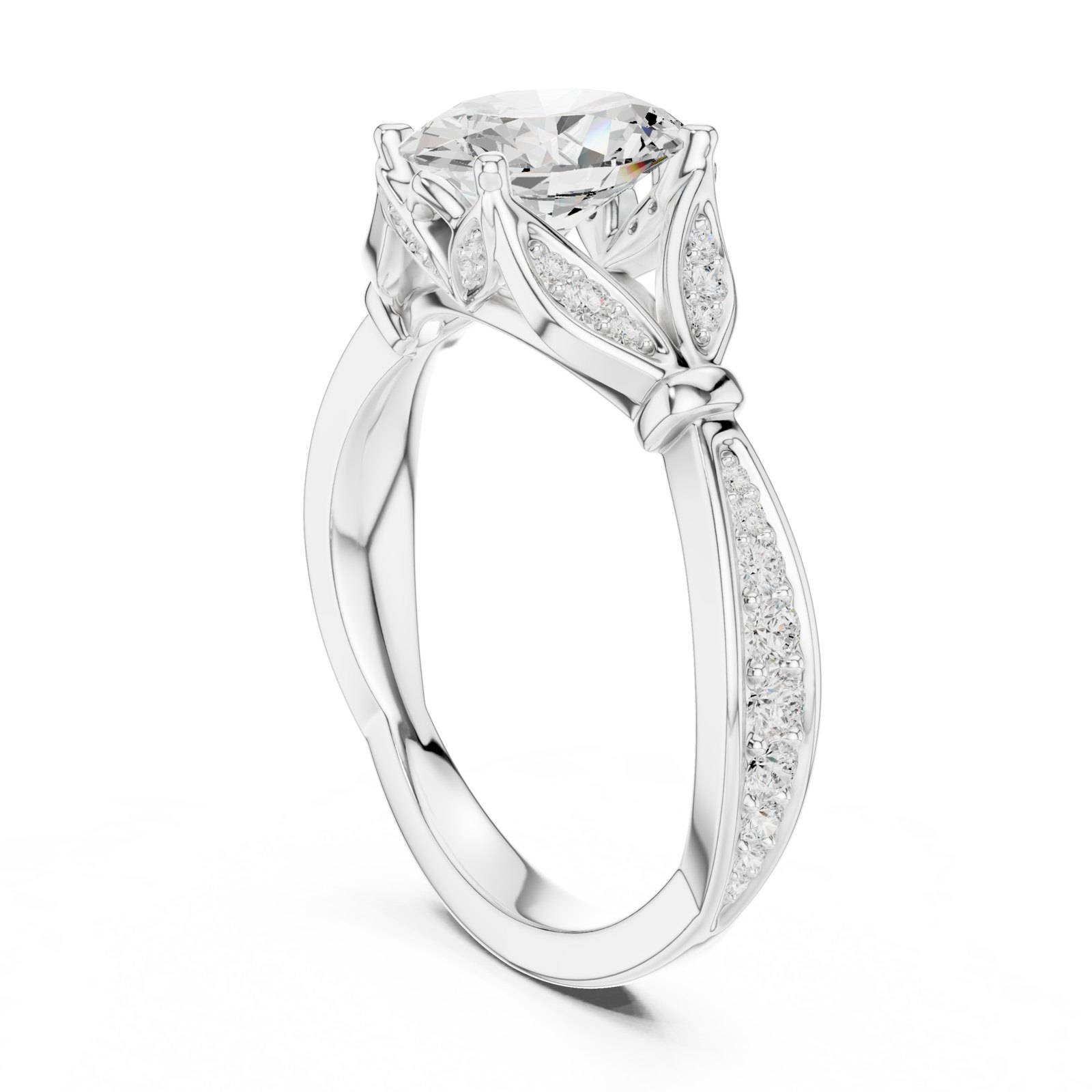 Gwendolyn Oval Leaf Vine Twisted Pavé Engagement Ring in white gold