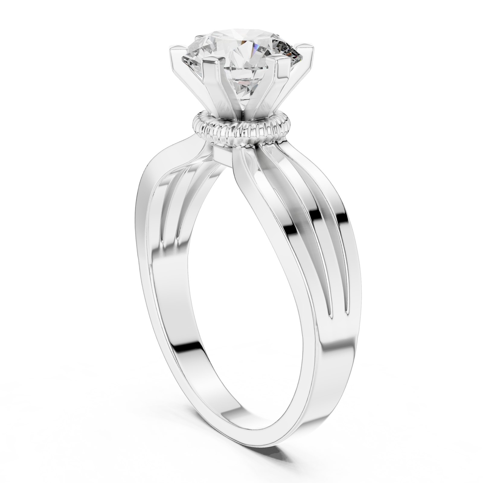 Tiva Round Split Shank Solitaire Engagement Ring in white gold