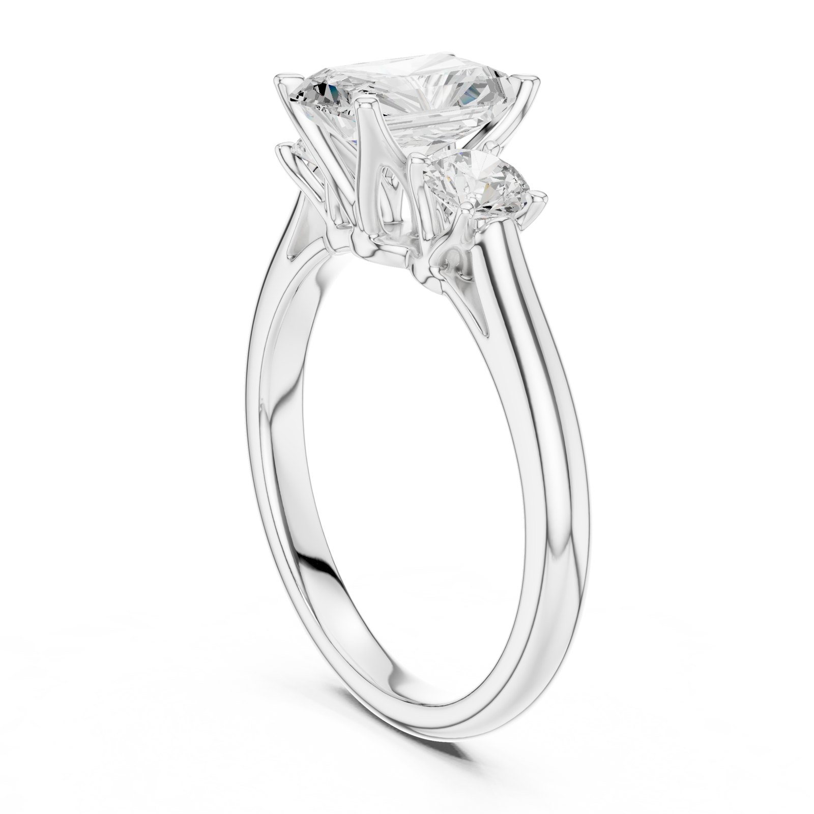 Ione Radiant Three Stone Engagement Ring with Round Sides in white gold