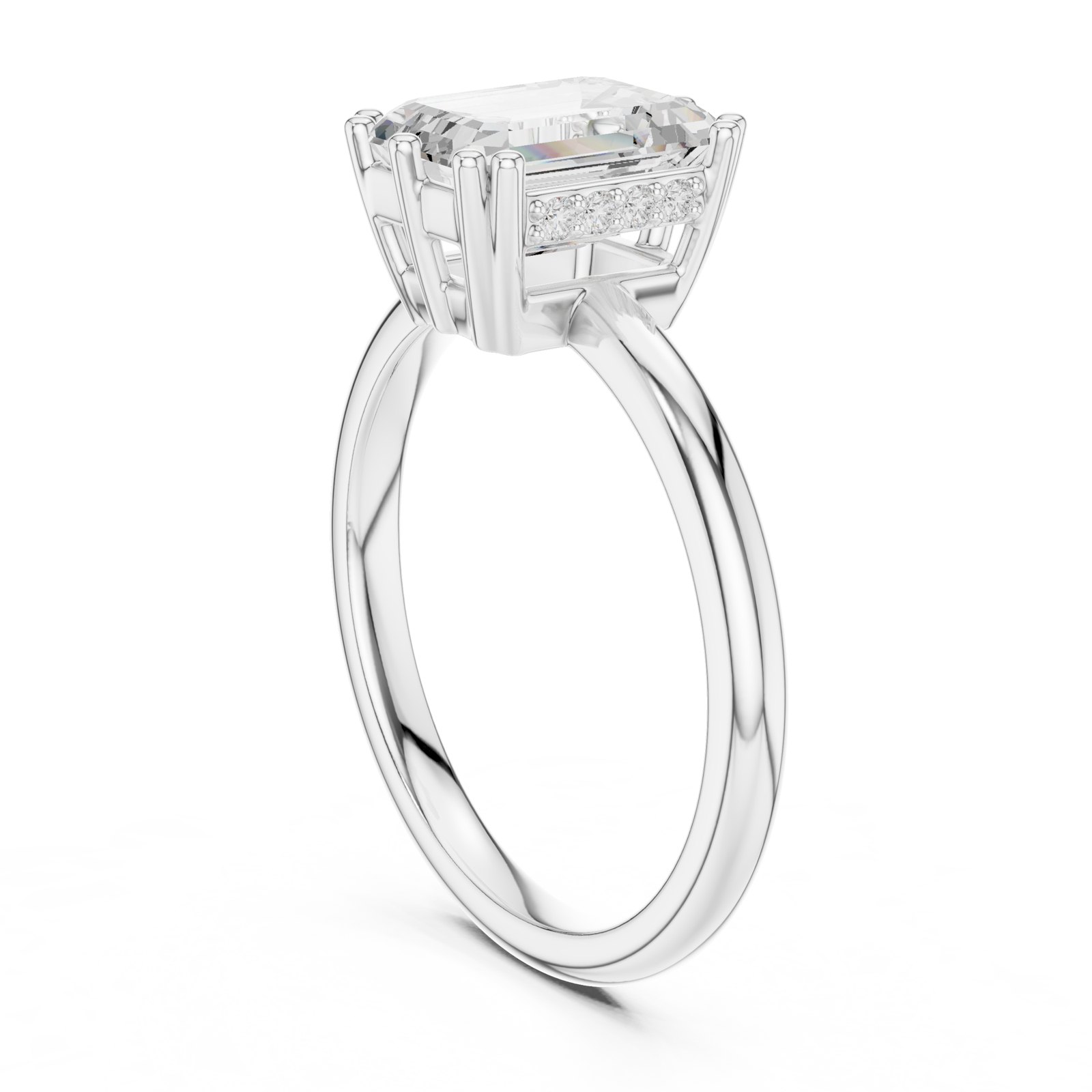 Elora Emerald Cut Hidden Halo Engagement Ring in white gold