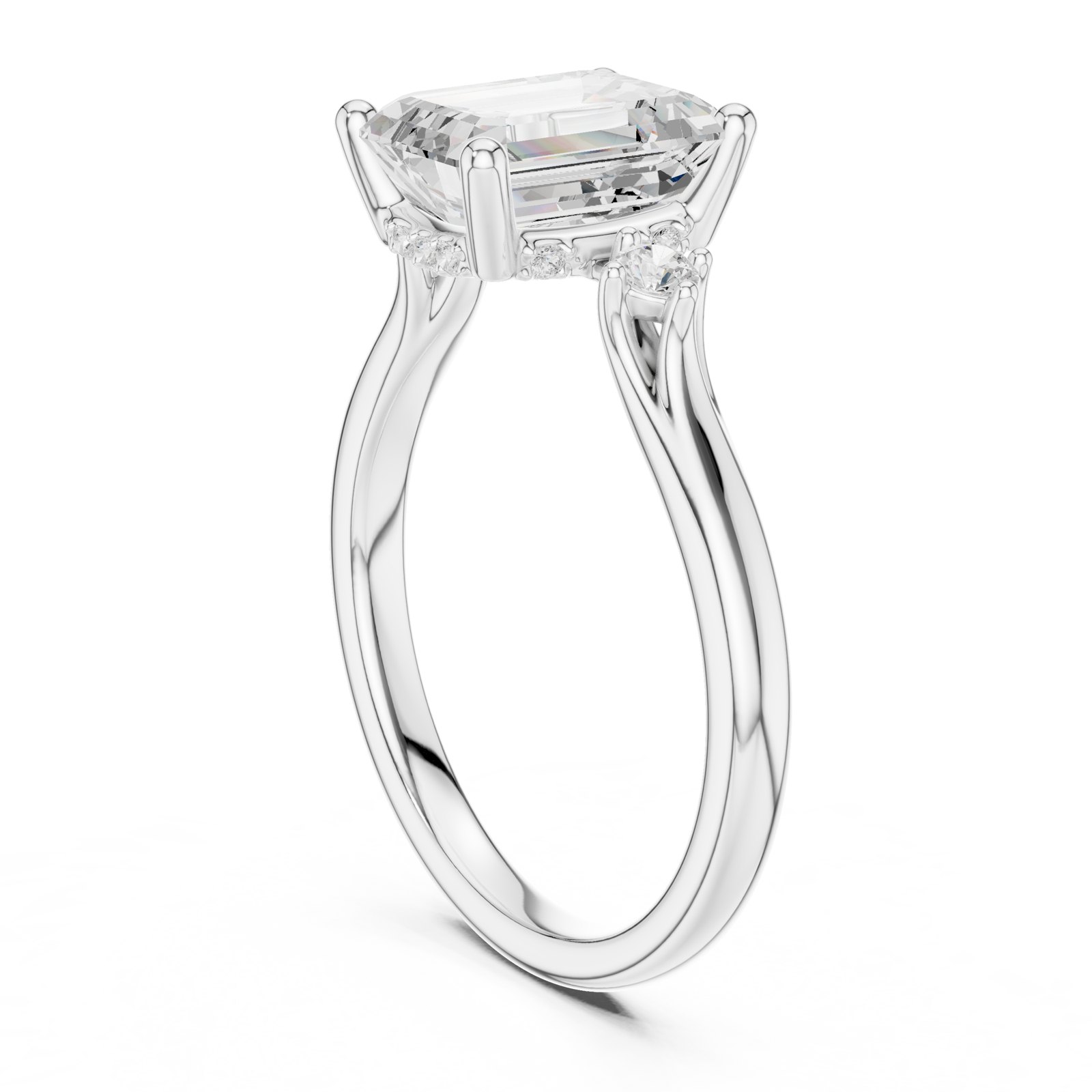 Birte Emerald Cut Twist Shank Engagement Ring with Accents in white gold
