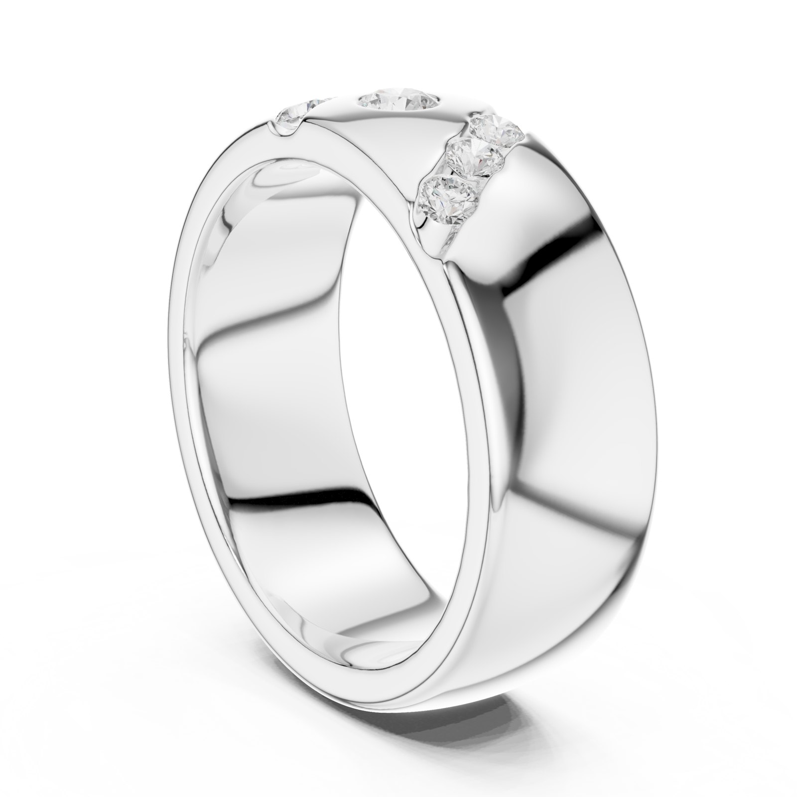Barnaby Men's Wide Domed Band with Flush Set Diamonds in white gold
