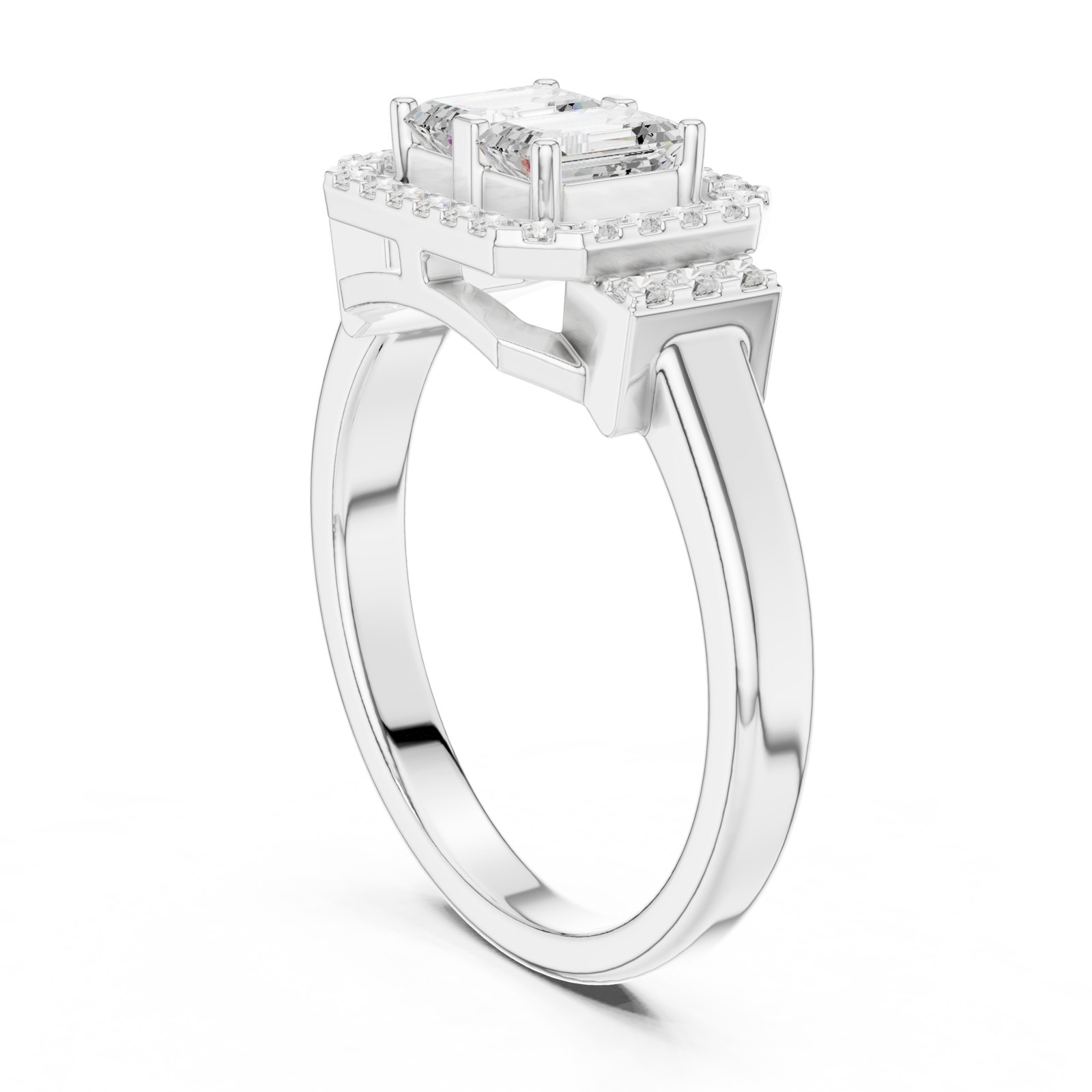 Ragna Emerald Cut Halo Toi Et Moi Engagement Ring in white gold