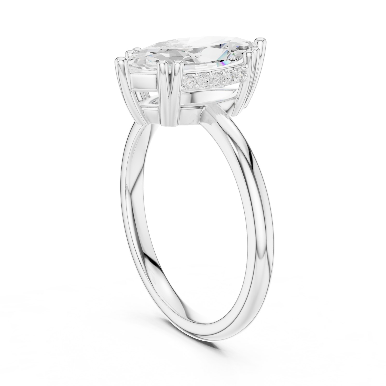 Venera Marquise Double Claw Hidden Halo Engagement Ring in white gold