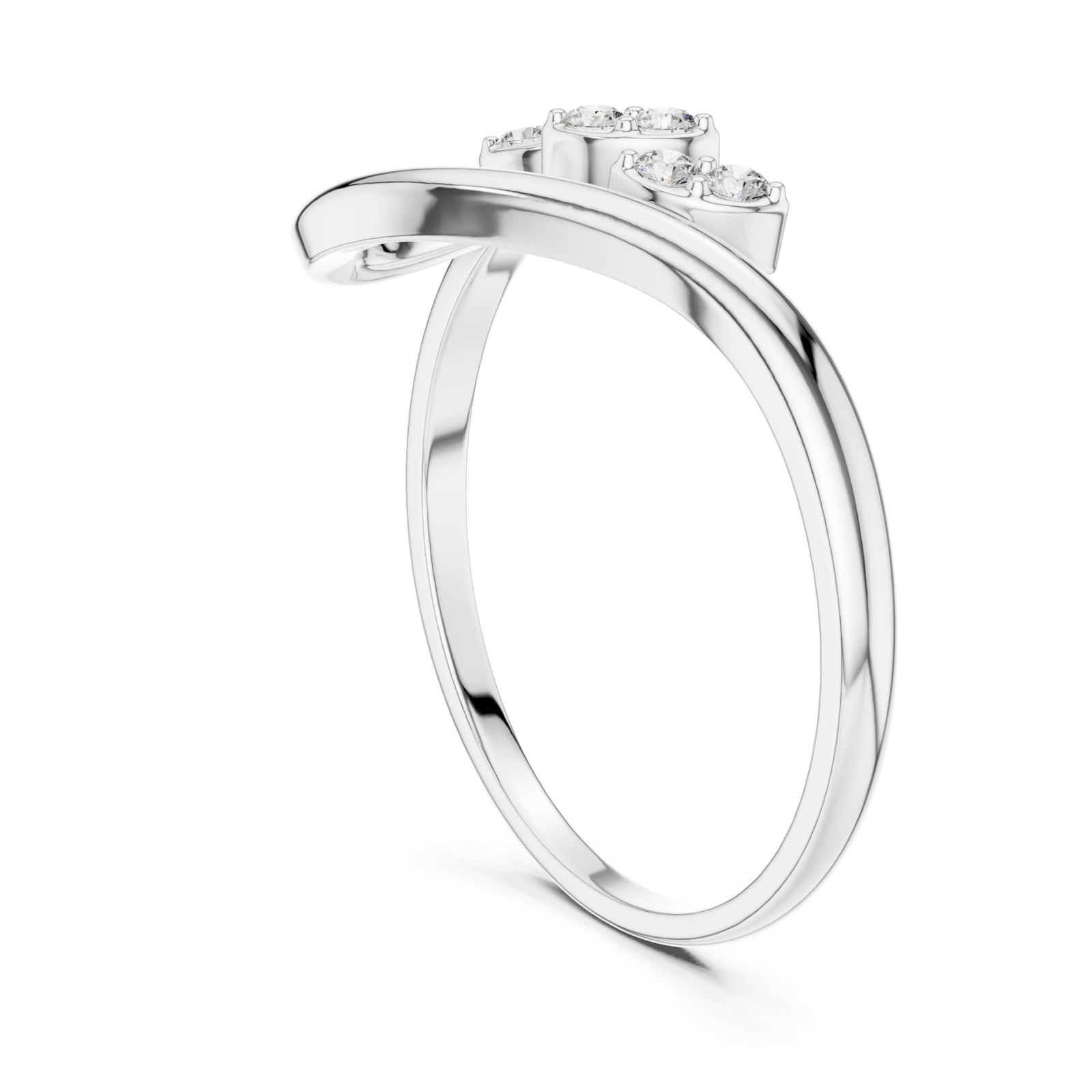 Perlita Ribbon Bypass Ring with Diamond Cluster in white gold