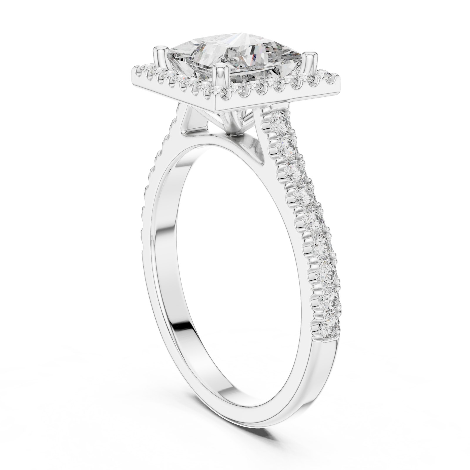Orabella Princess Cut Square Halo Pavé Engagement Ring in white gold