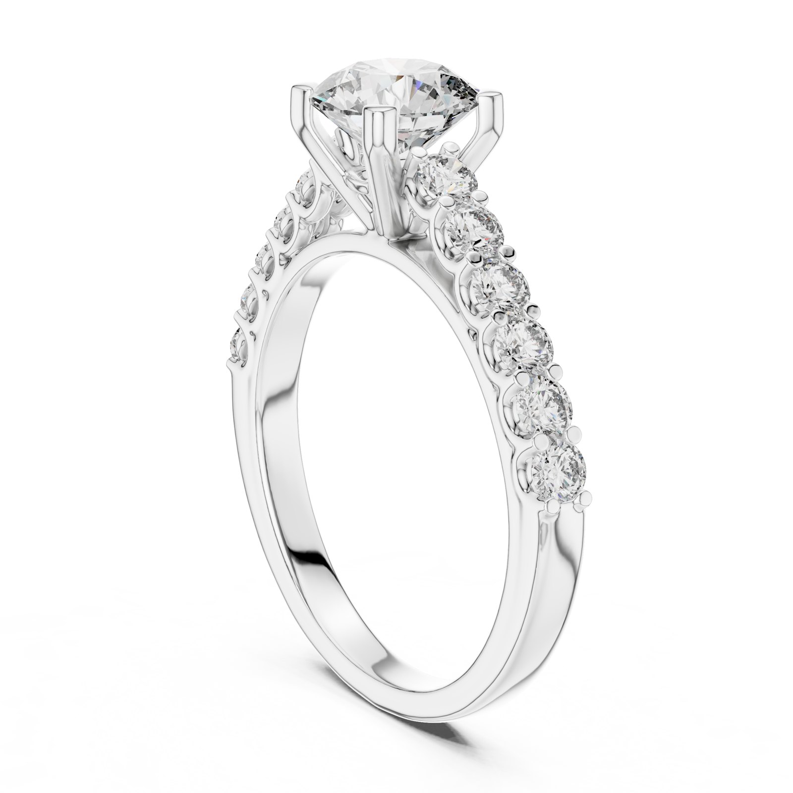 Adina Round Solitaire Engagement Ring with Graduated Diamond Band in white gold
