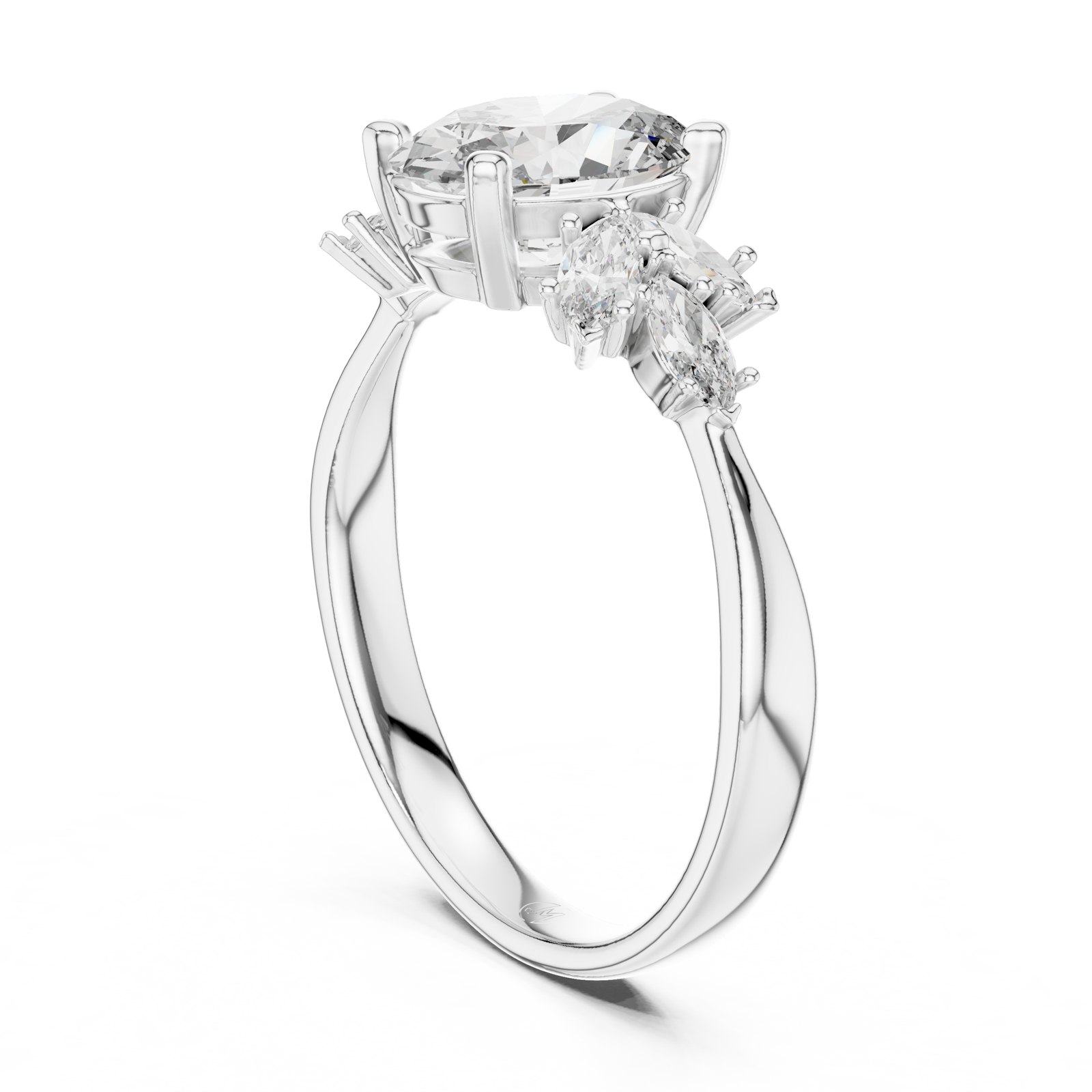 Jasmine Oval Leaf Cluster Engagement Ring in white gold