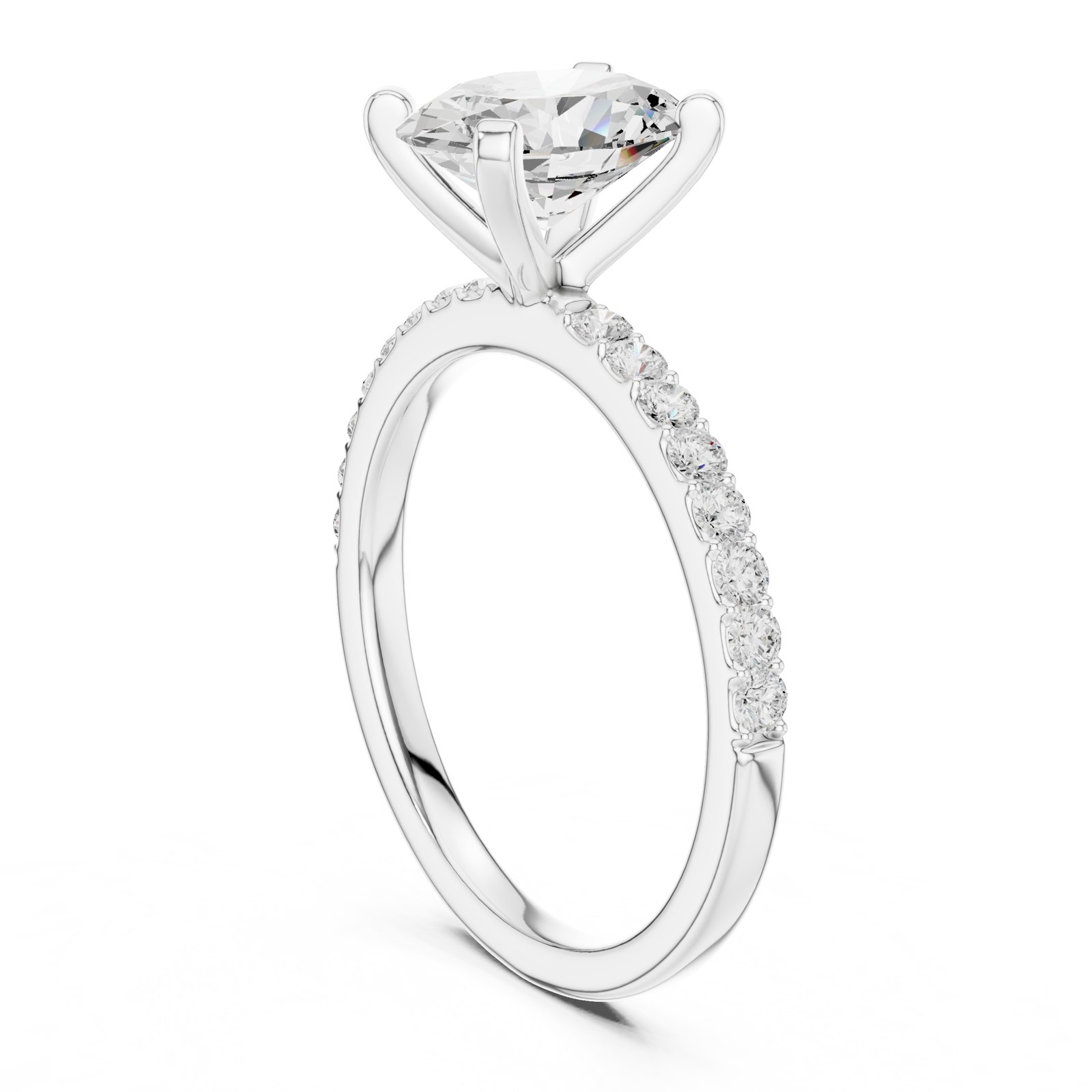 Hera Oval Solitaire Engagement Ring with Pavé Band in white gold