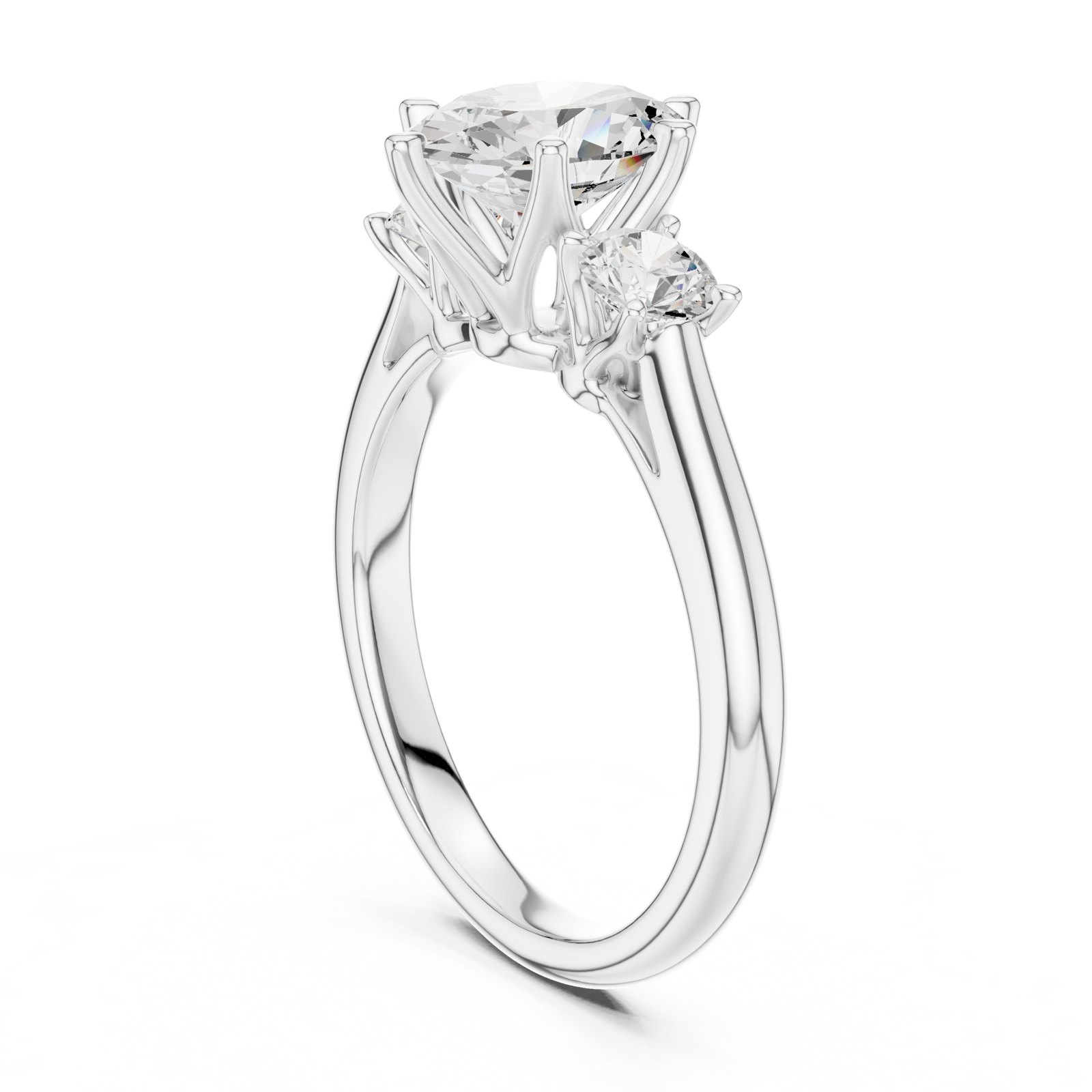 Ione Oval Three Stone Engagement Ring with Round Sides in white gold