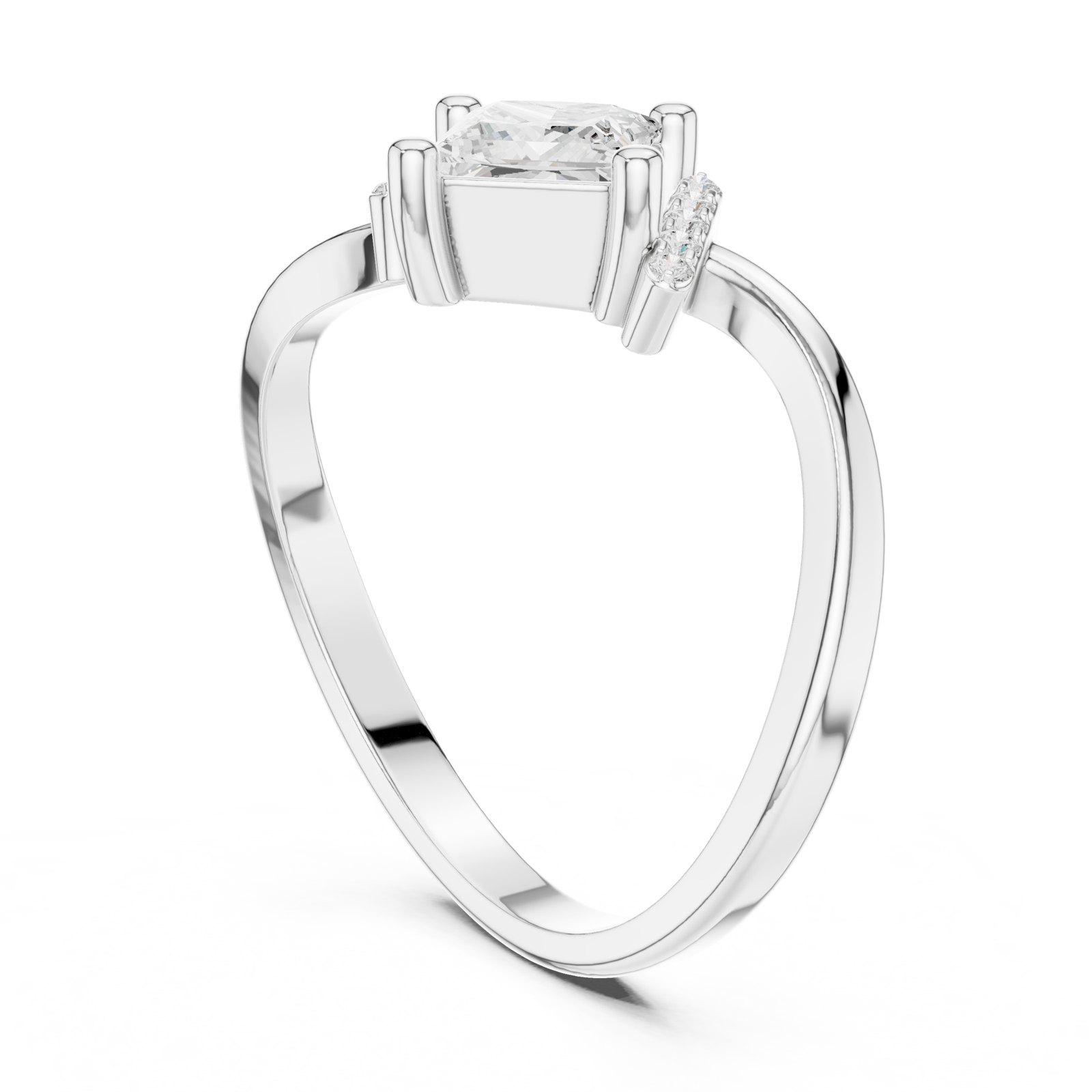 Anna Princess Cut Curved Band Solitaire Engagement Ring in white gold