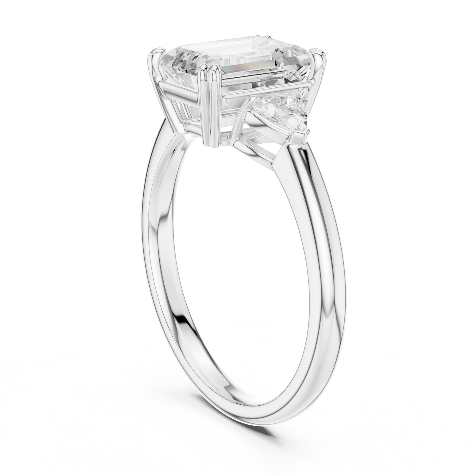 Rowan Emerald Cut Three Stone Engagement Ring in white gold