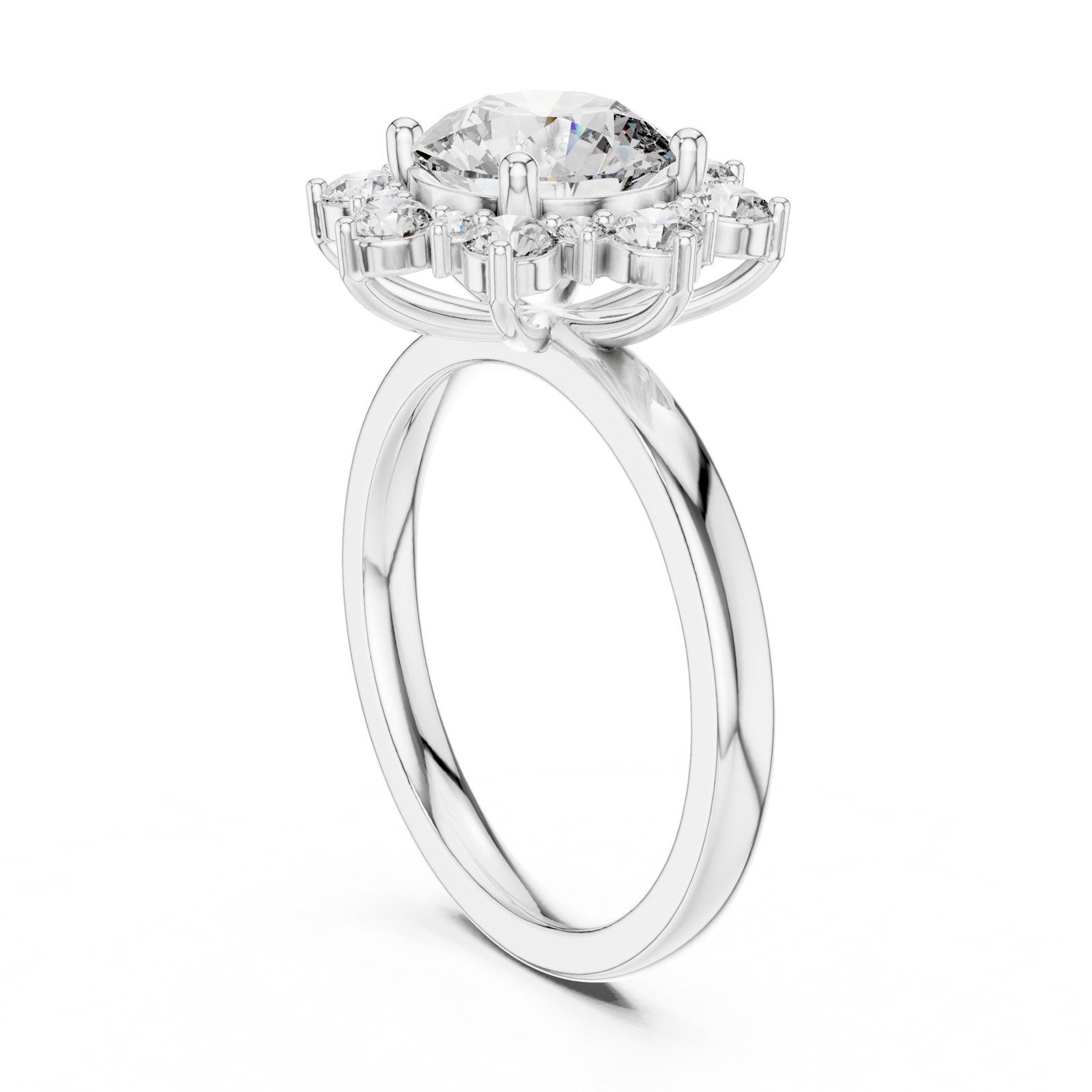 Dita Round Floral Halo Engagement Ring in white gold