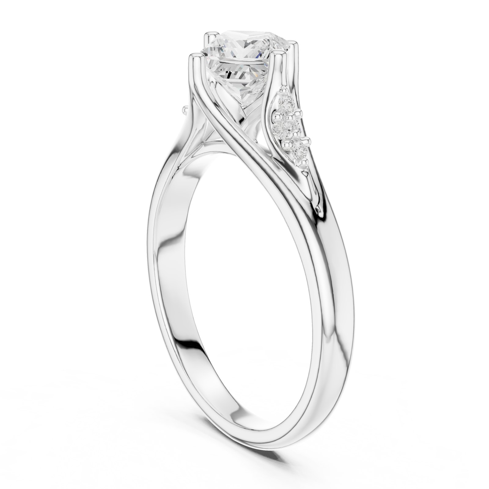 Alyssa Princess Cut Cathedral Twist Engagement Ring with Pavé in white gold