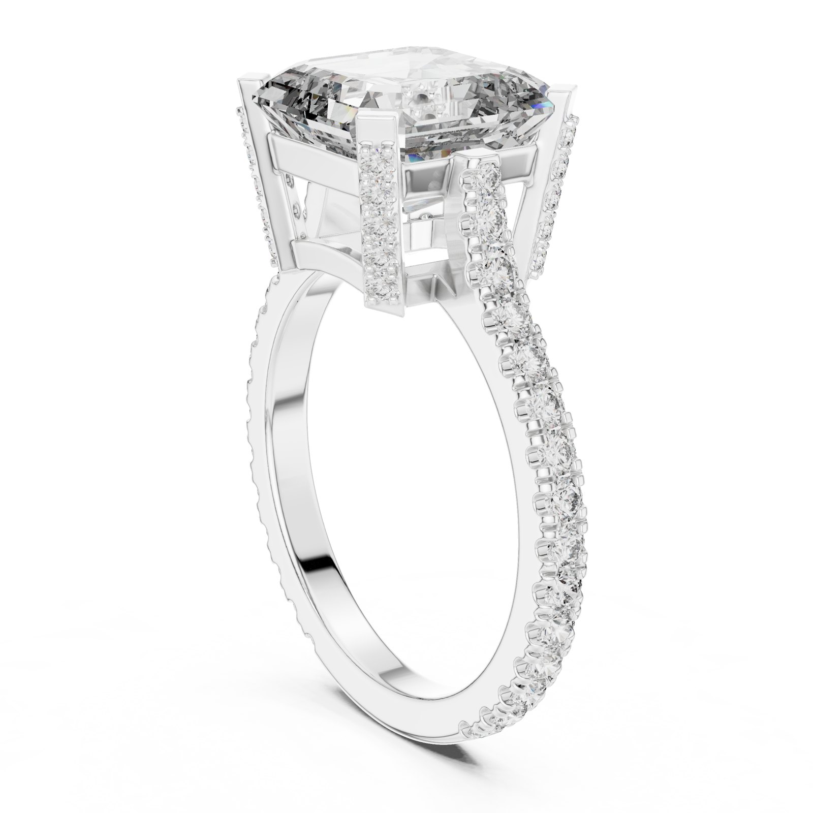 Blair Emerald Cut Engagement Ring with Pavé Claws in white gold