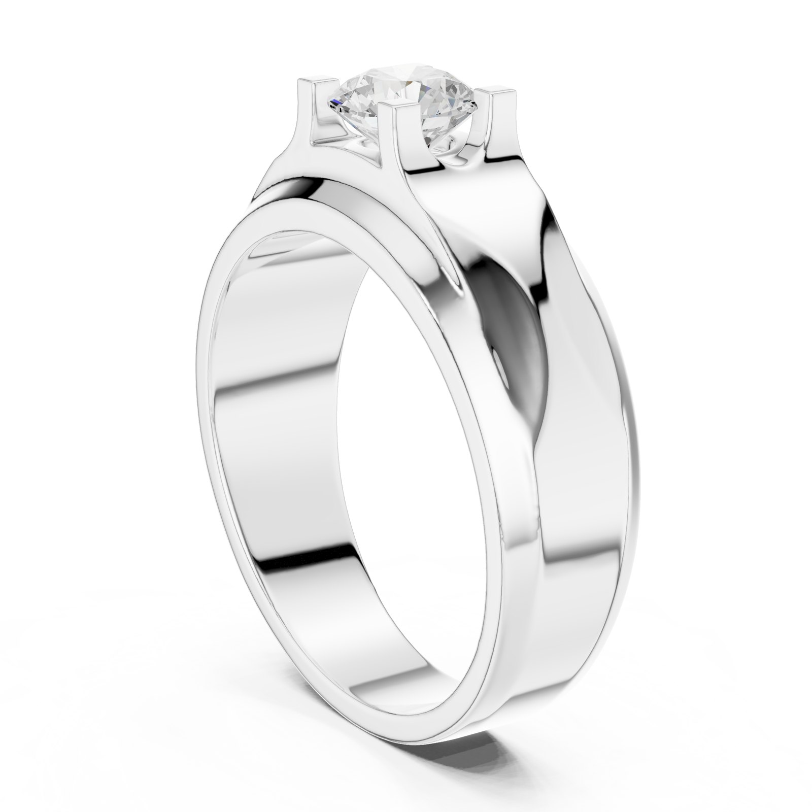 Gabriel Men's Swept Shoulder Solitaire with Bevelled Edges in white gold