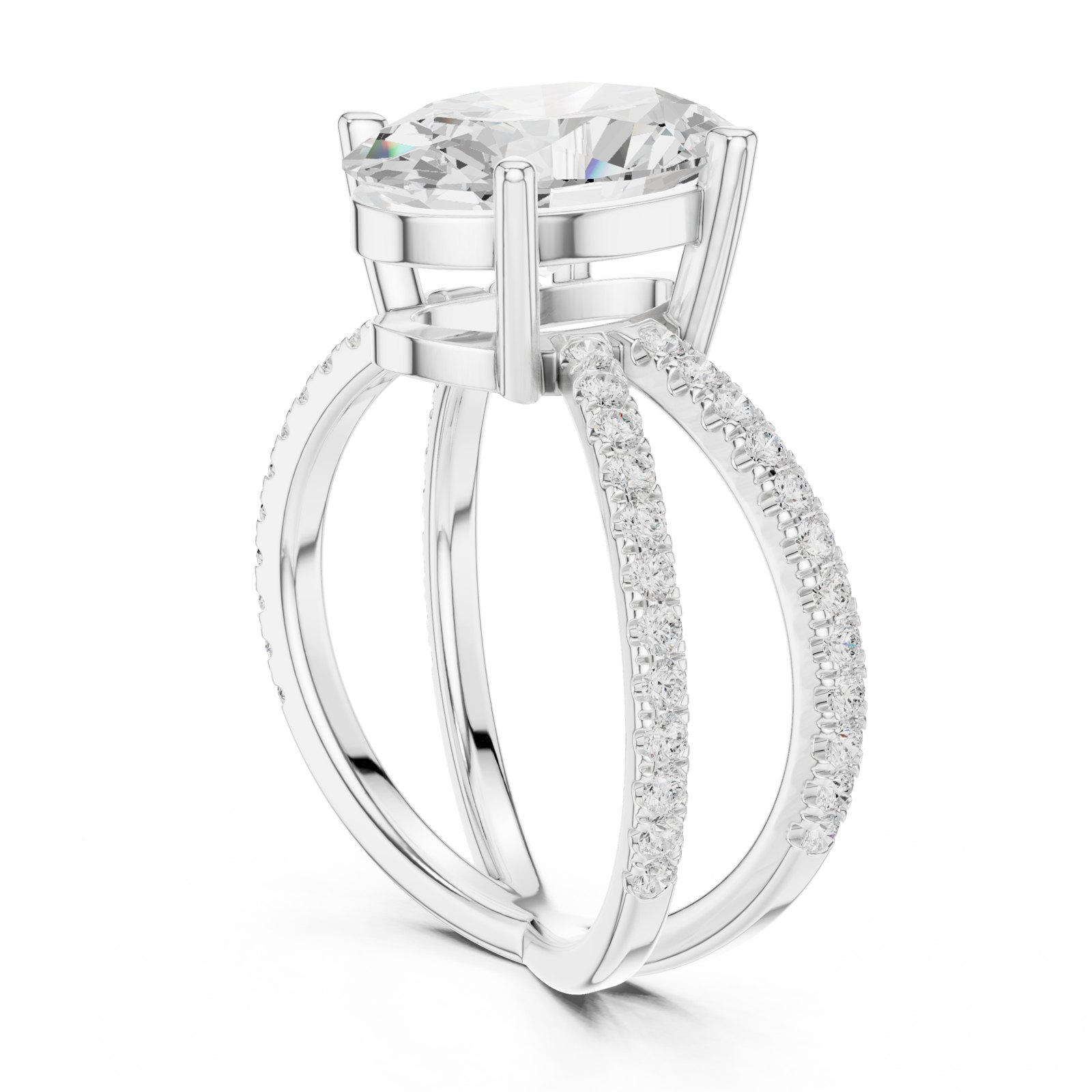 Britta Oval Cage Split Pavé Shank Engagement Ring in white gold